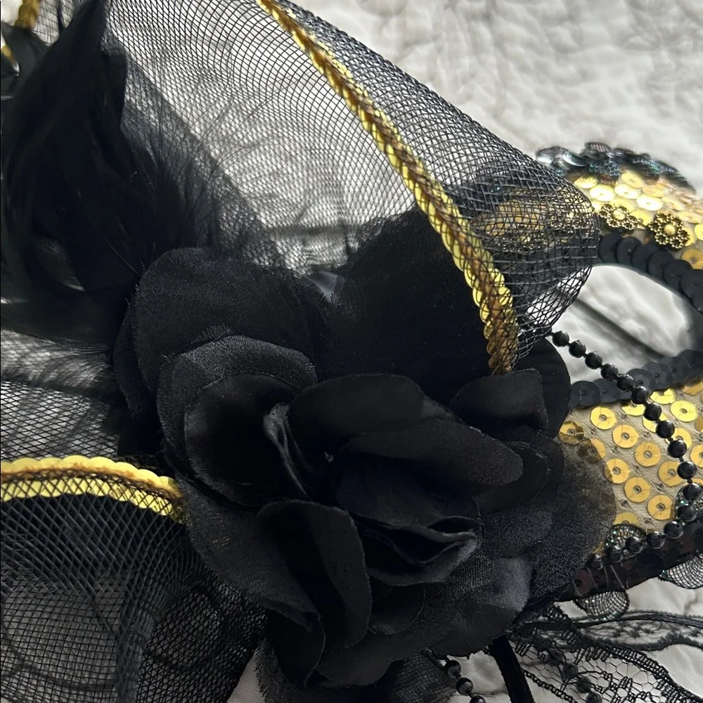 Chic Black and Gold Sequin Masquerade Mask